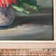 Peinture ancienne tableau huile sur toile fleurs dahlias 