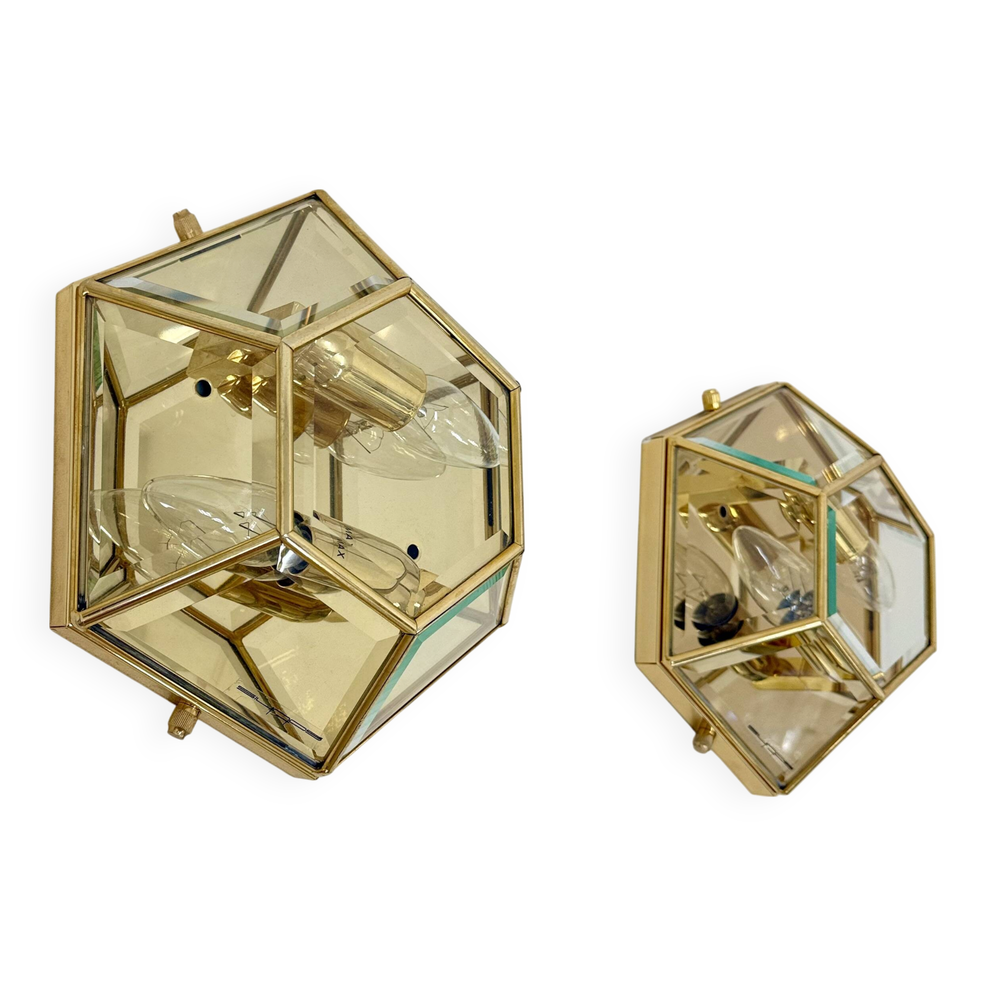 Set of 2 hexagonal wall lamps by Sothis, Italy 1980s