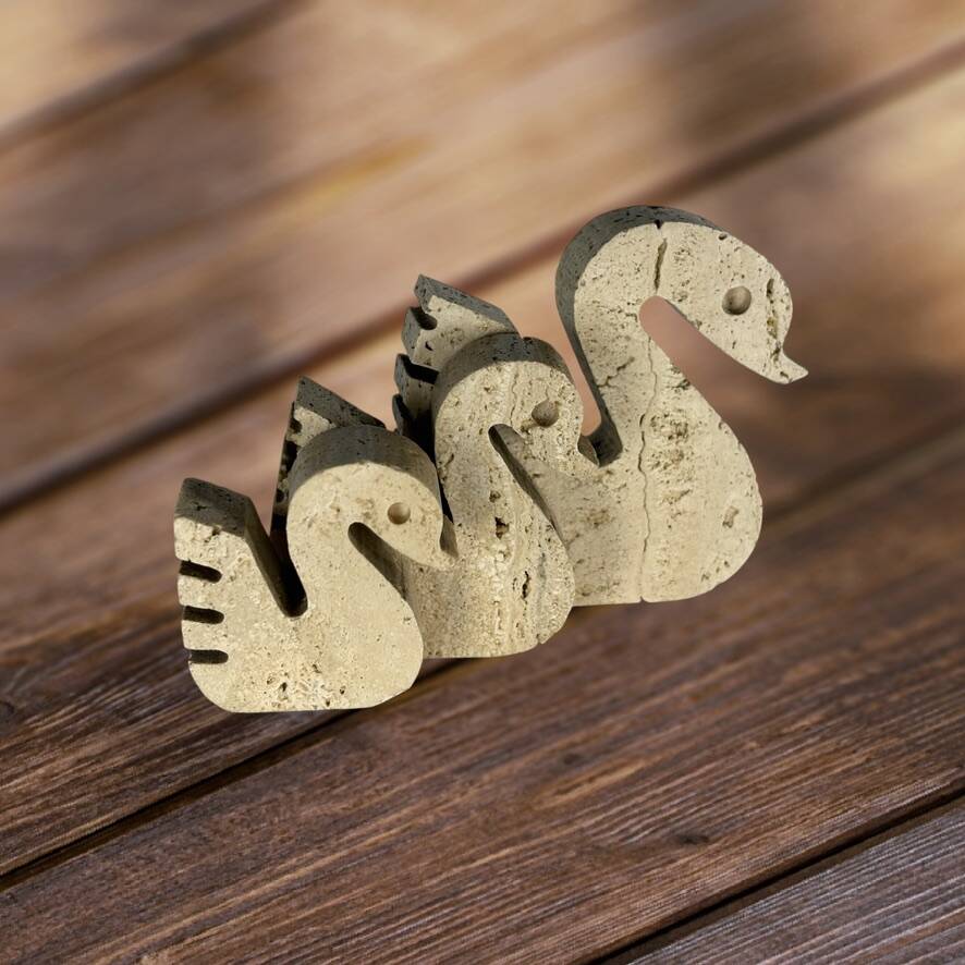 Swans Enzo Mari travertine for Fratelli Mannelli, Italy, 1970.