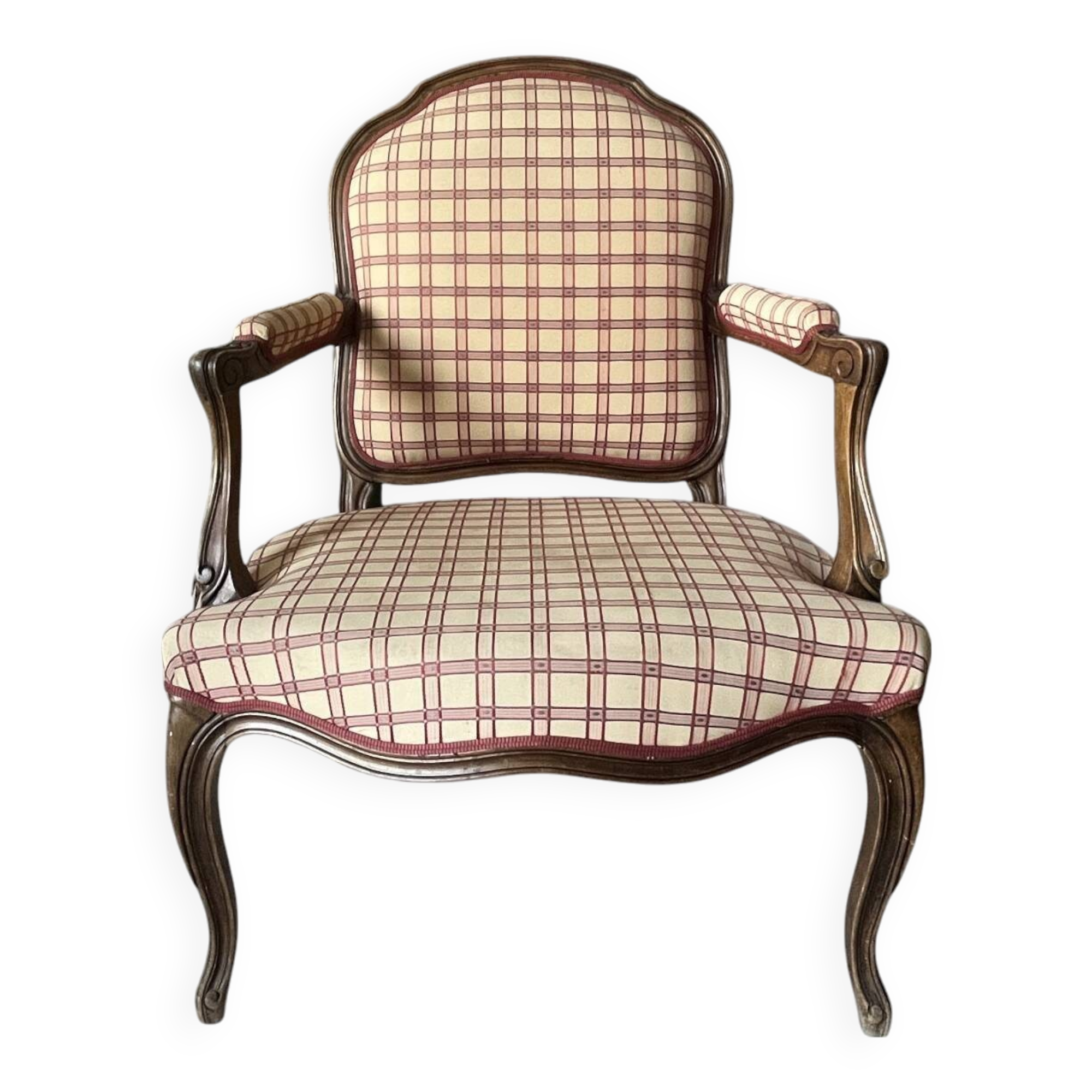 Fauteuil cabriolet bois et tissu style fin XXème