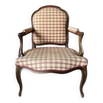 Late 20th century style wooden and fabric cabriolet armchair