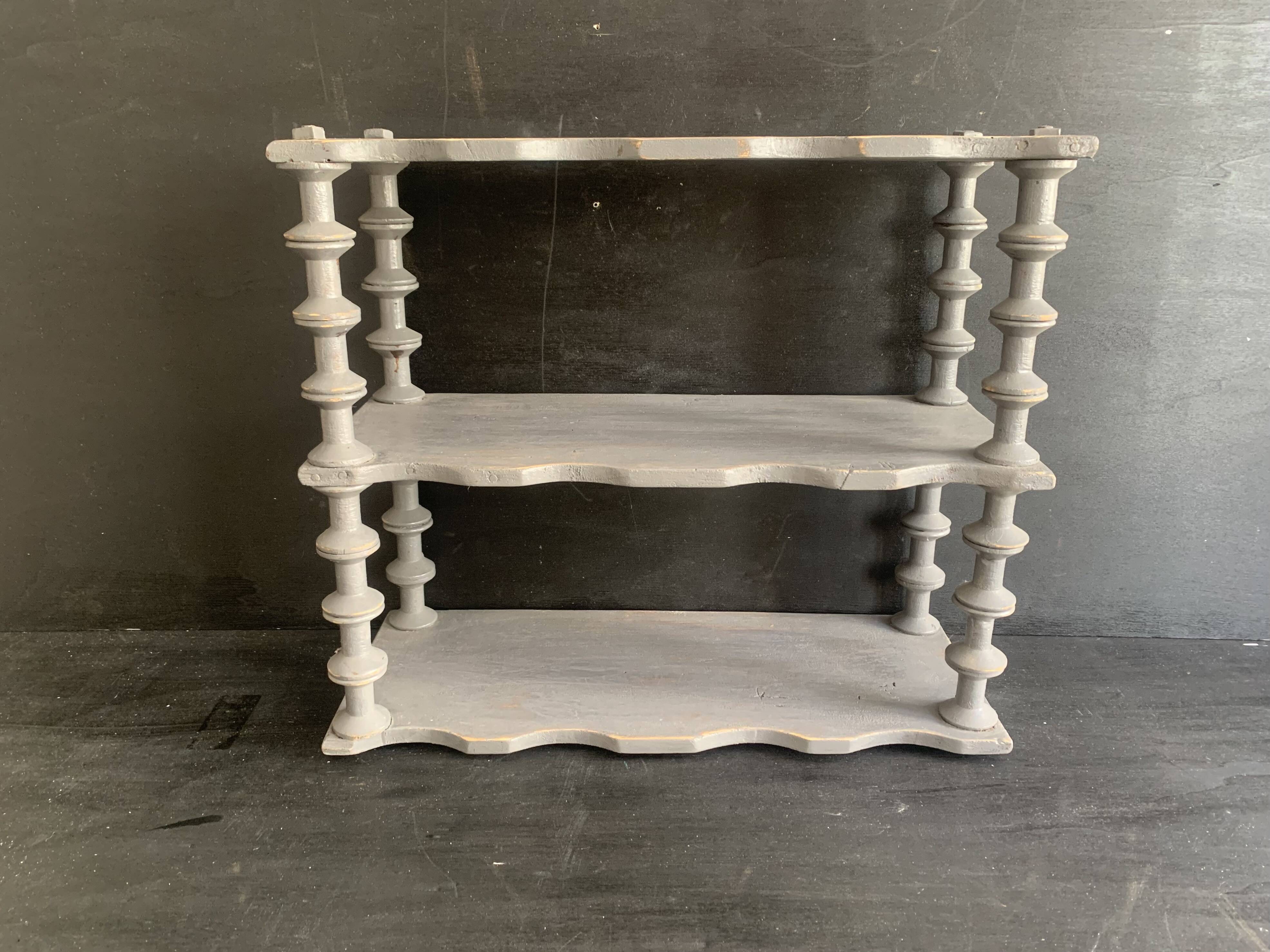 Antique grey wooden wall shelf – “bobine” model circa 1910