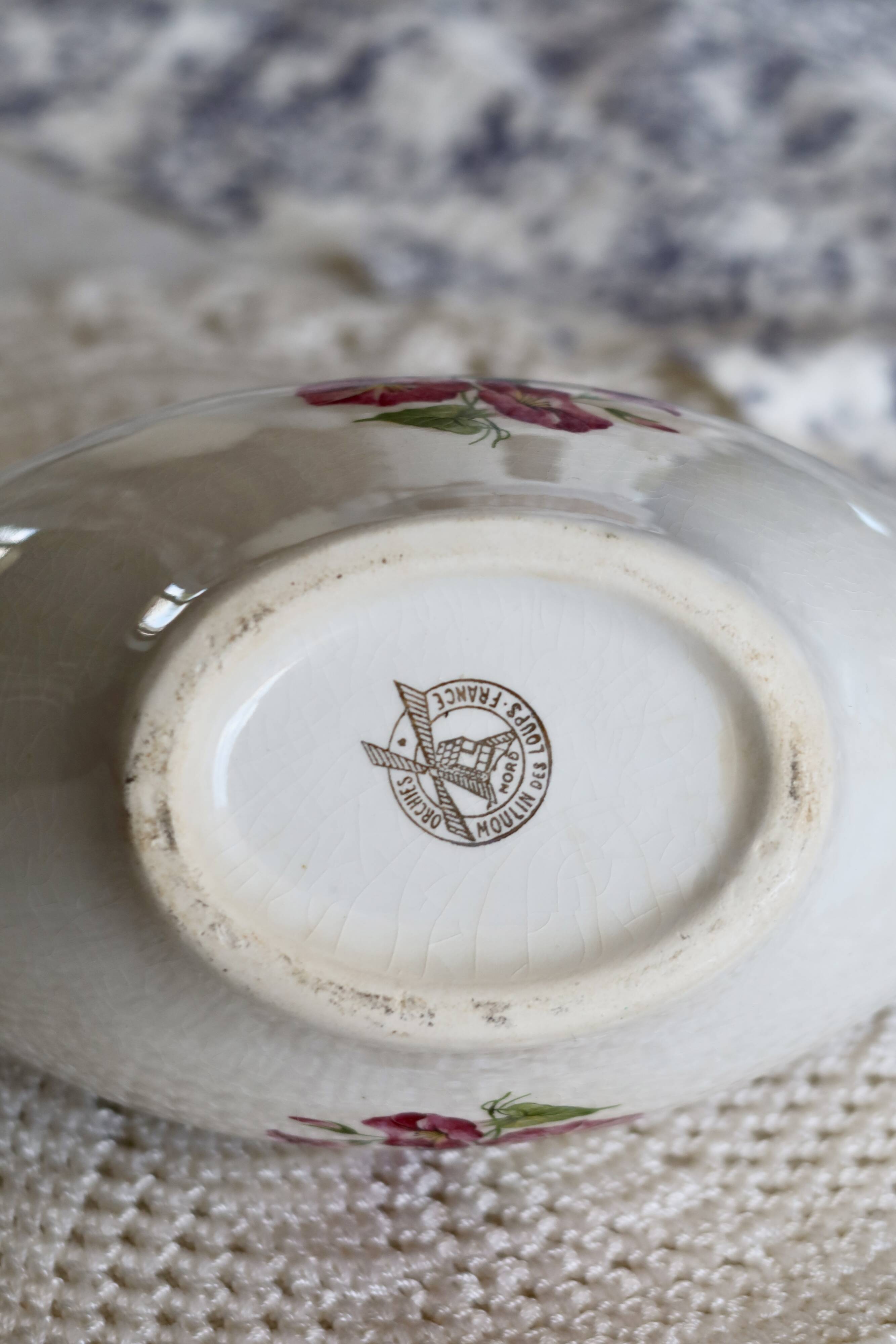 Vintage earthenware sauceboat – Moulin des Loups – Floral pattern