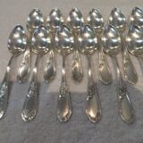12 silver-plated metal teaspoons, goldsmith J Brille, rocaille ribbon decor