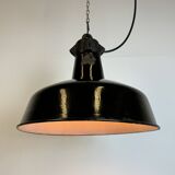 Industrial Black Enamel Factory Lamp with Cast Iron Top, 1950s