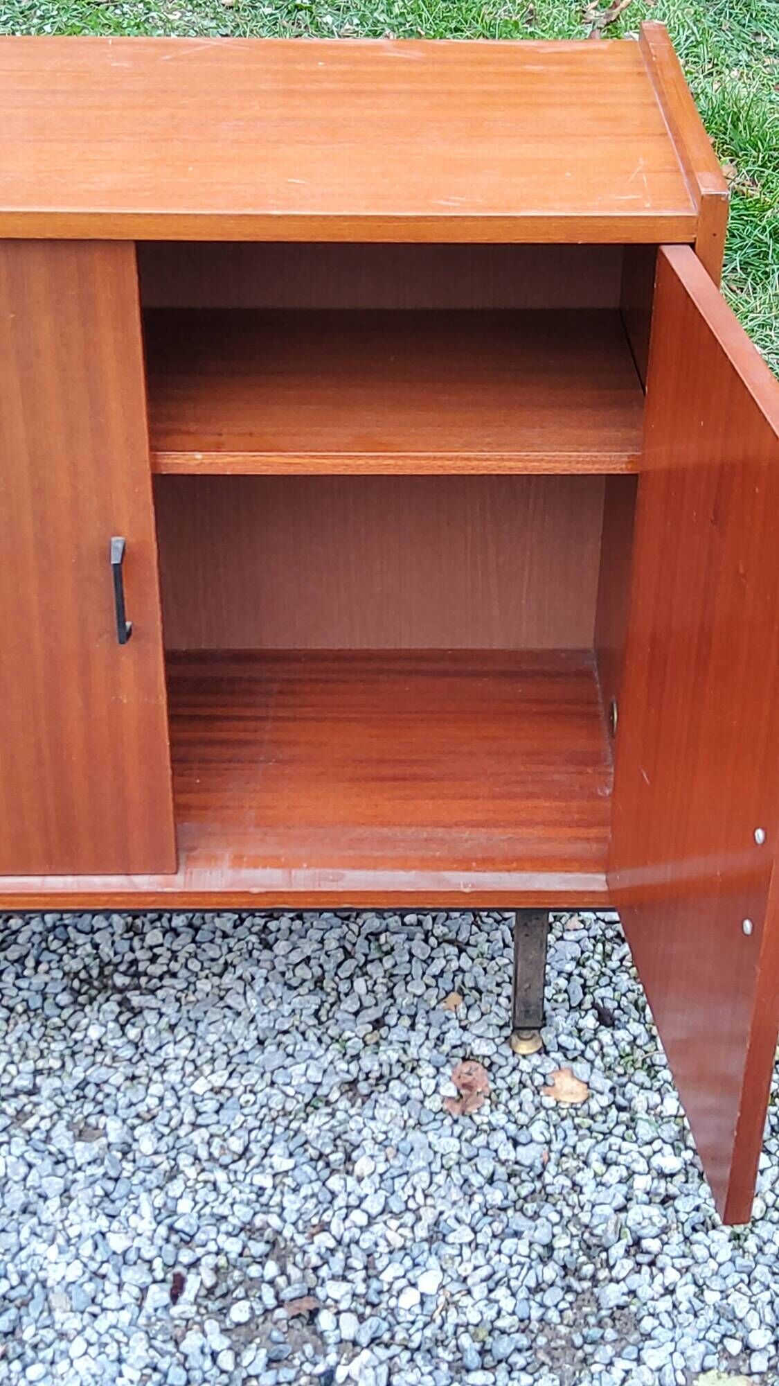 Pair of vintage mahogany sideboards with square metal legs from the 60s