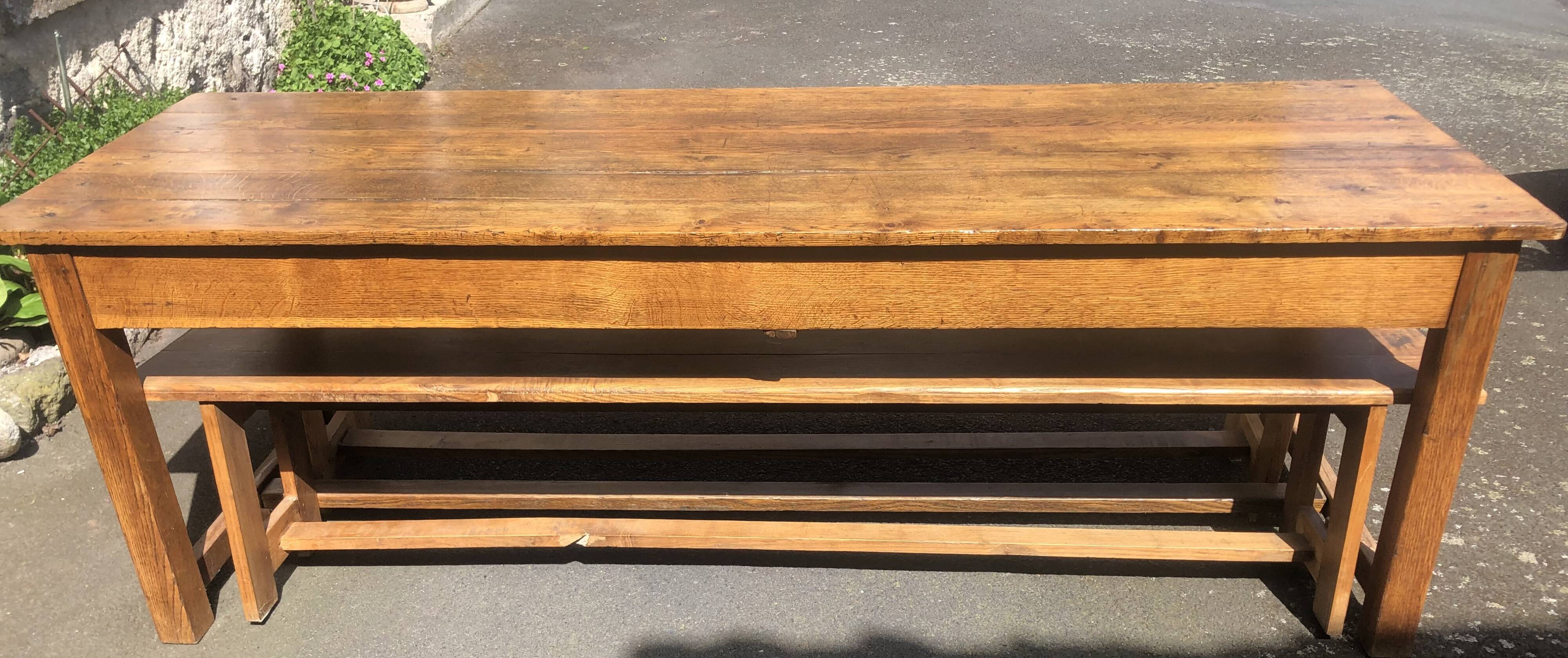 Farmhouse table with 2 solid oak benches
