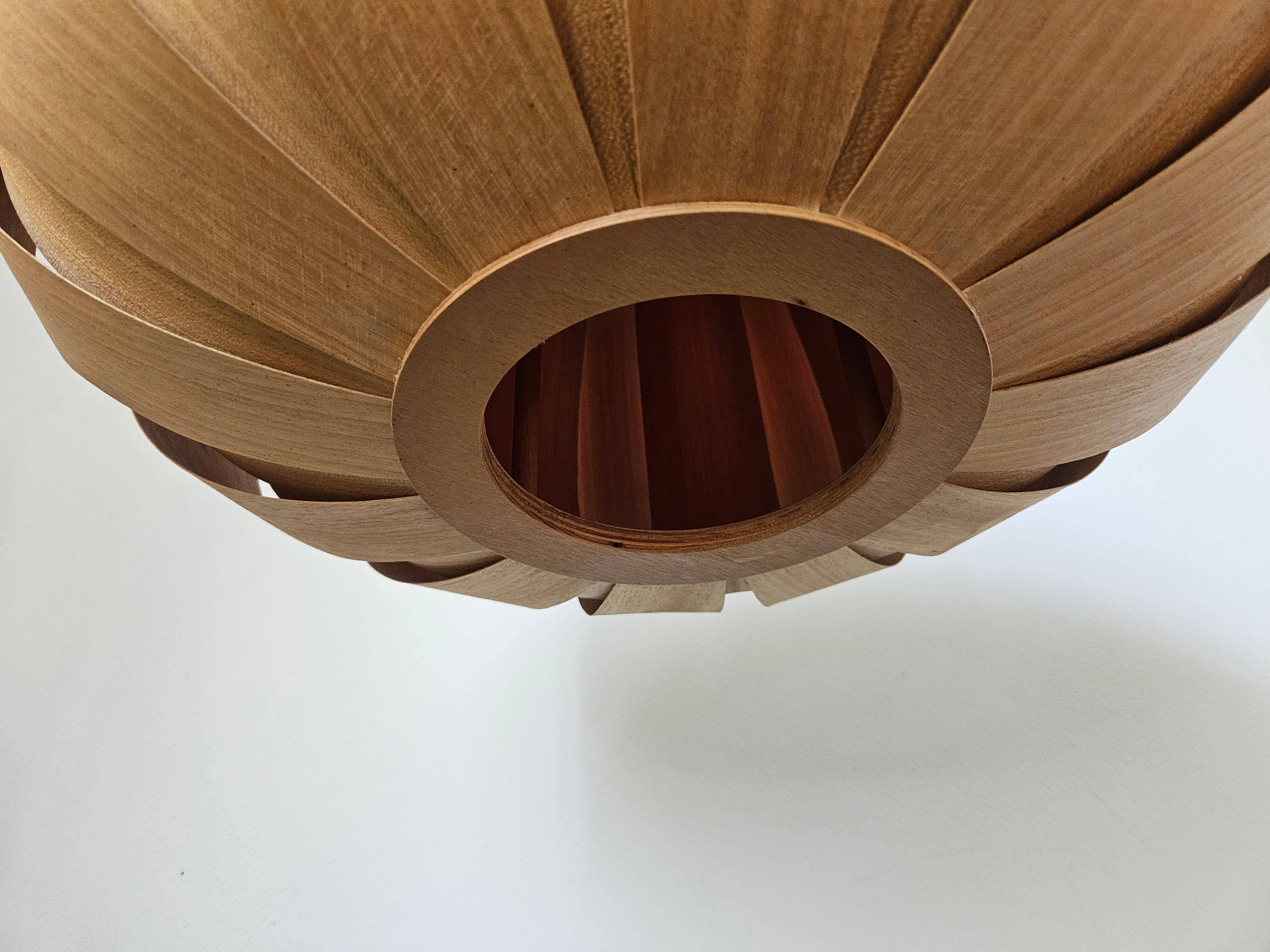 Large Veneer Rare Midcentury Pendant, Denmark, 1960s