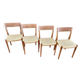 Suite Of 4 Scandinavian Teak And Rope Chairs By Svegards Markaryd