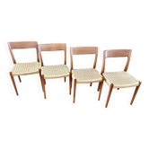 Suite Of 4 Scandinavian Teak And Rope Chairs By Svegards Markaryd