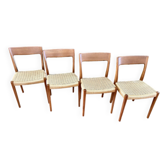 Suite Of 4 Scandinavian Teak And Rope Chairs By Svegards Markaryd