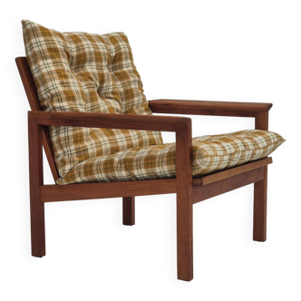 1970s, Danish lounge chair, original condition, furniture wool fabric, teak wood.