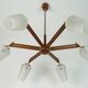 1960s mid century sputnik 8-light CHANDELIER teak brass glass ceiling light
