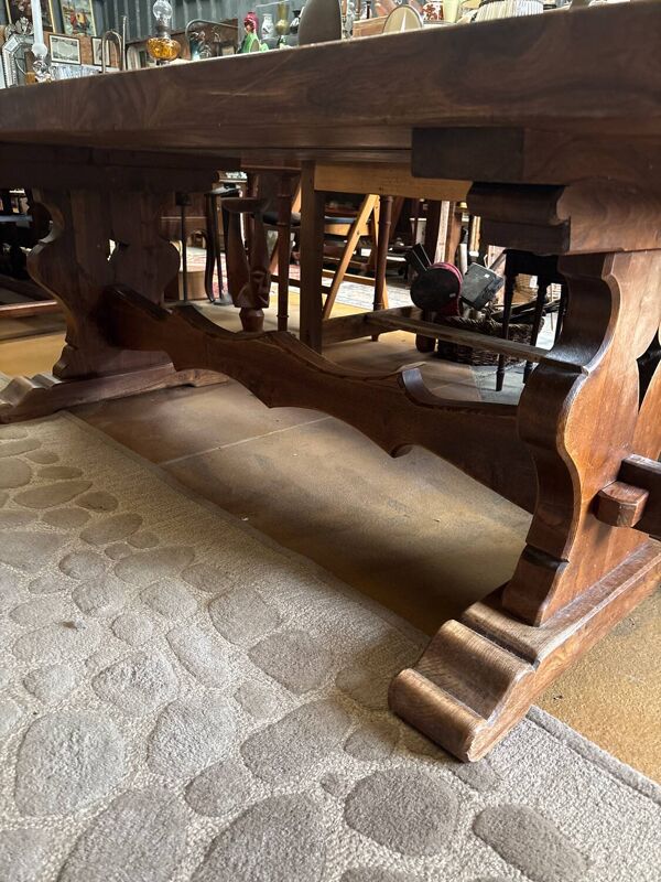 Grande table de monastère en bois massif – piètement tréteaux