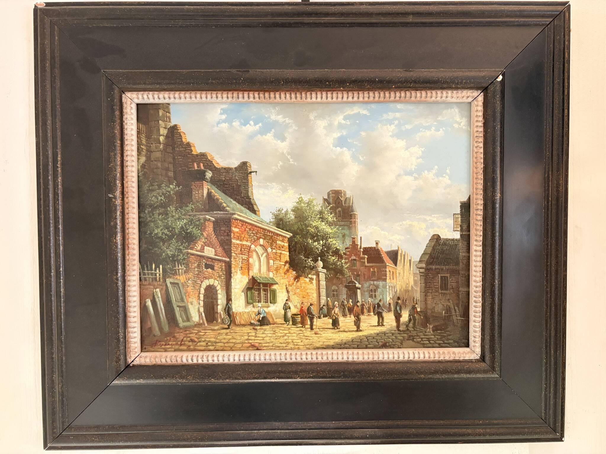 Old Oil Painting Copper Jan Beekhout Street Scene Dutch Middle Ages