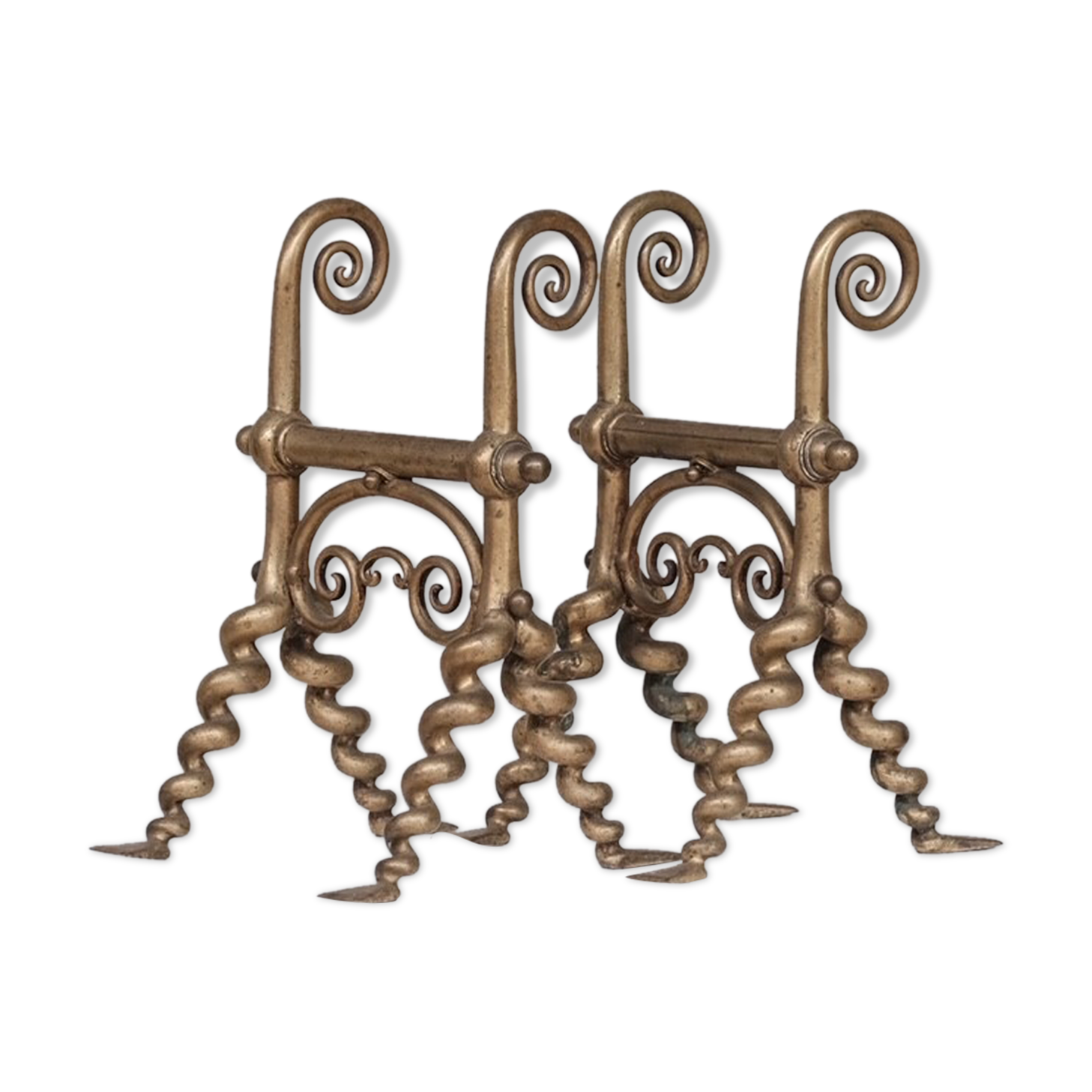 2 brass antique fire dogs