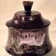 Covered sugar bowl Vallauris glazed ceramic brown old pink A152-3