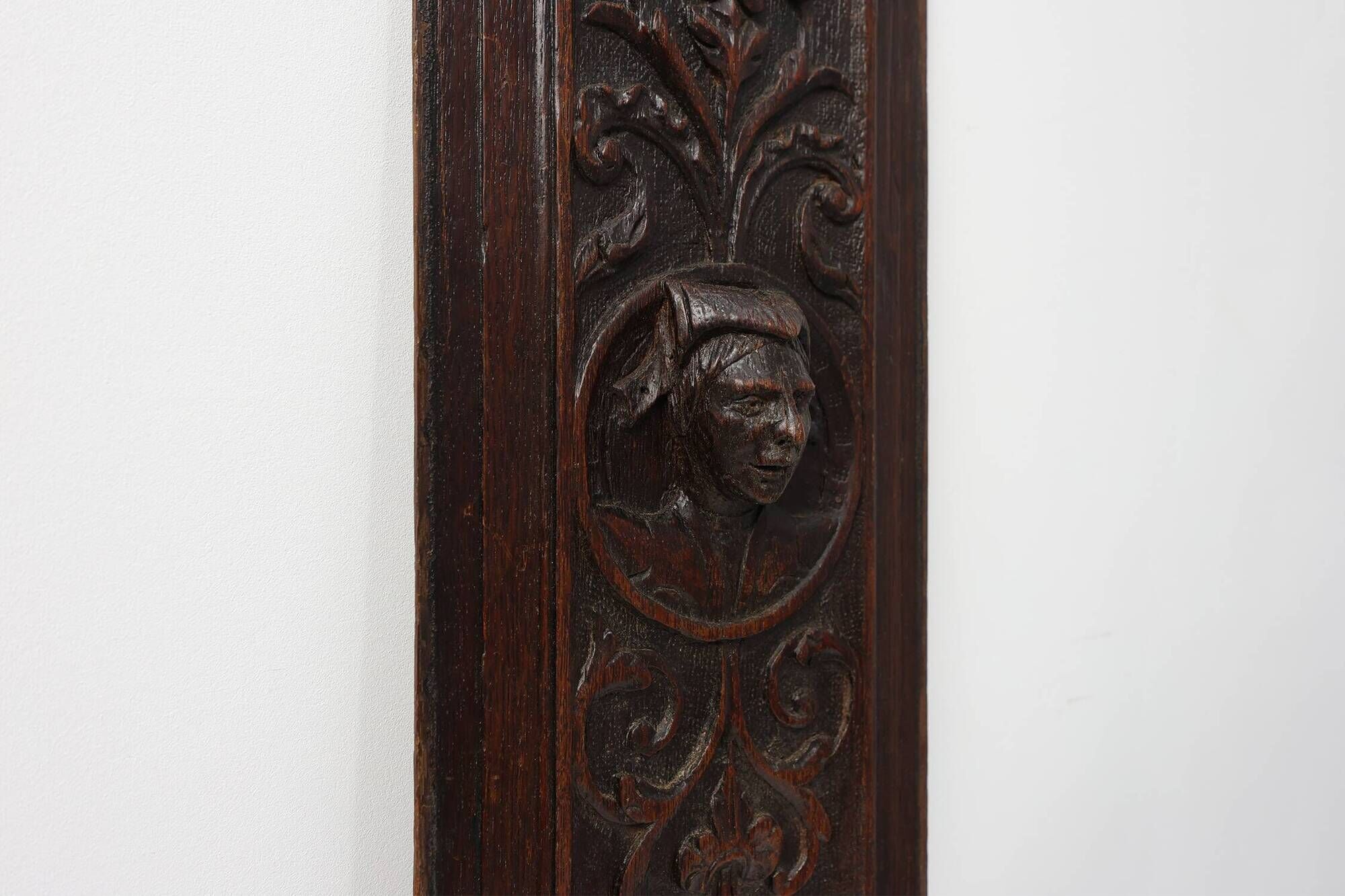 Flemish Renaissance Carved Oak Panel with Female Portrait Medallion