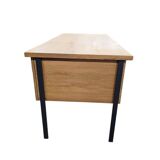 Vintage wooden desk with black steel frame