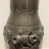 Small pewter vase, roses, signed Petizon
