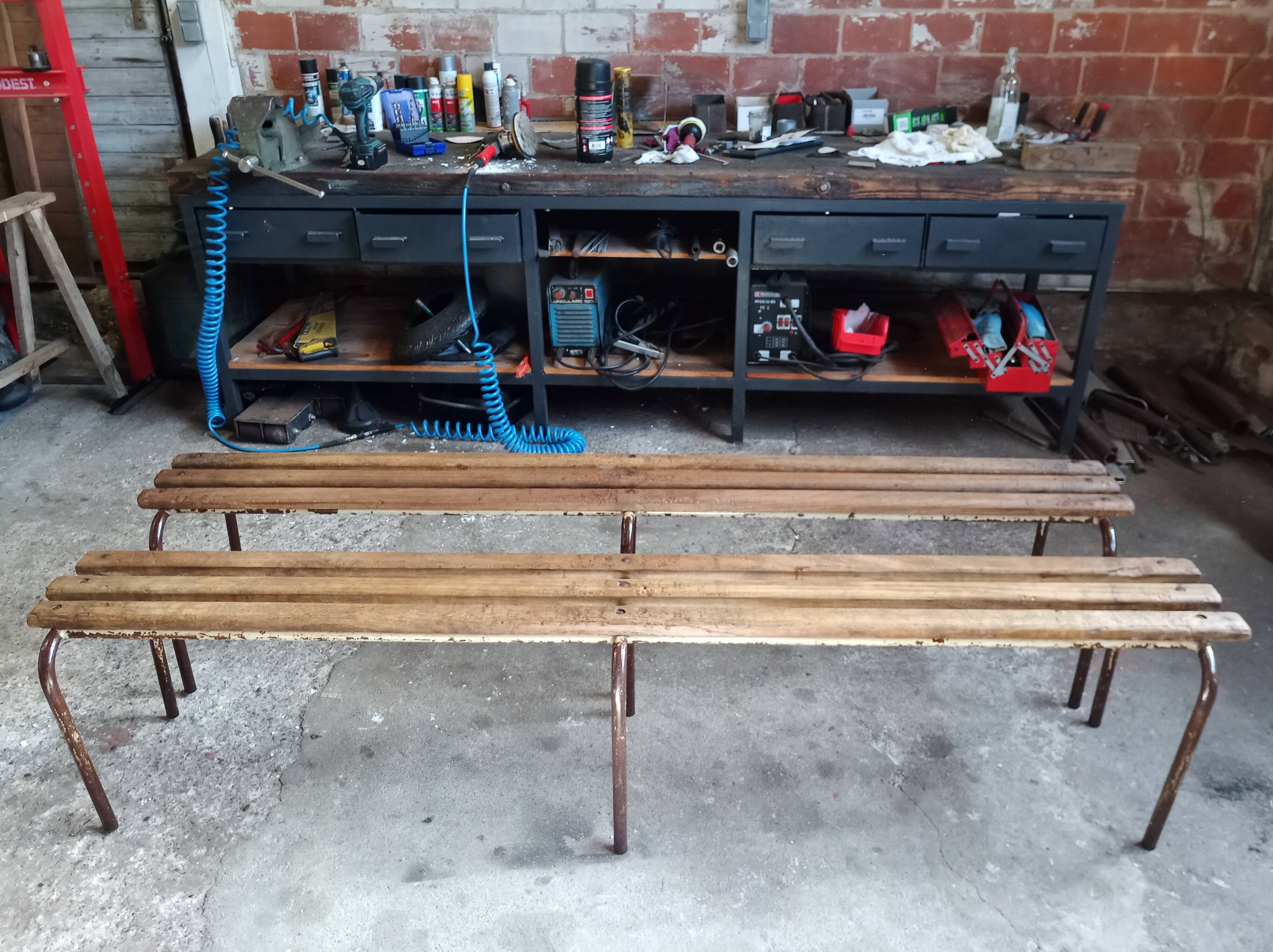 Two vintage school desks