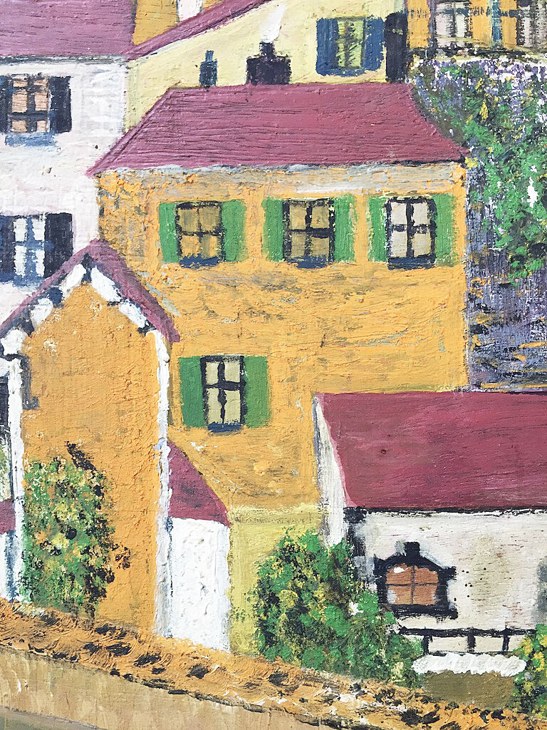Huile sur bois « ville » Bernier