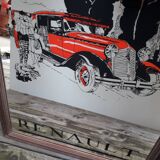 Large vintage screen-printed mirror - Renault 1928 -
