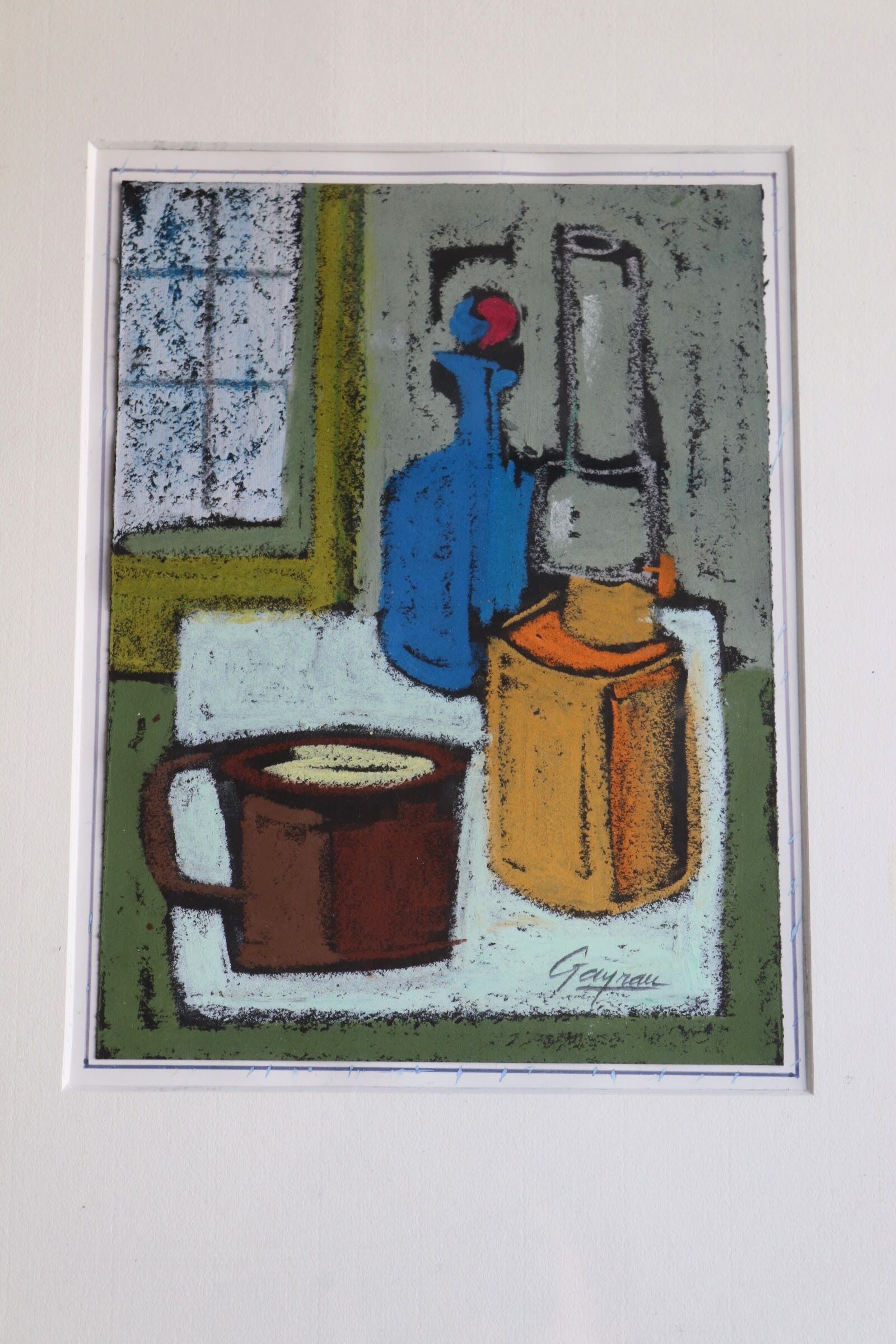 Still life cup and bottles signed Gayrau