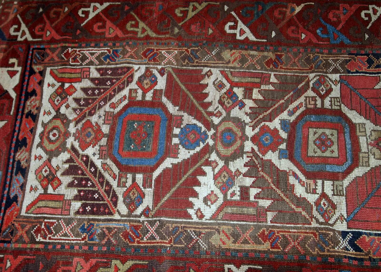 Tapis couloir antique fait main du Nord-Ouest persan 4' x 14,3' (122 cm x 436 cm) années 1840 - 1B658