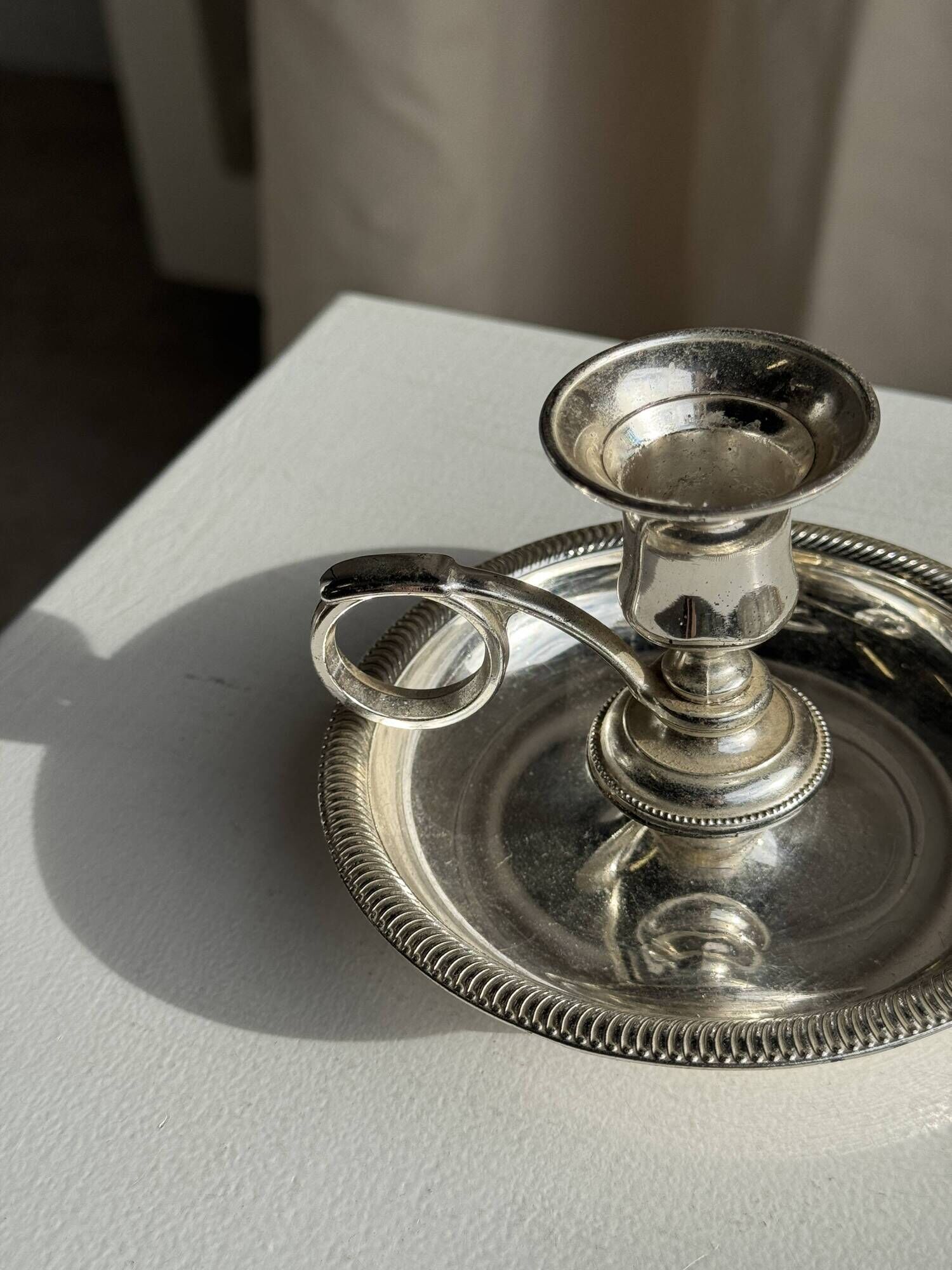 Pair of small antique silver-plated candlesticks D12 H8