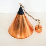 Rare cone - shaped pendant lamp in hammered structed copper - Denmark 1960s.