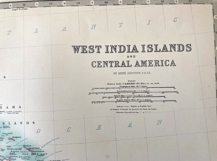 Carte ancienne : West India Islands and Central America : Cuba, les Antilles XIXe