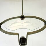 Pietro Chiesa, Art Deco chandelier in solid lacquered brass and glass. Italy 1930s