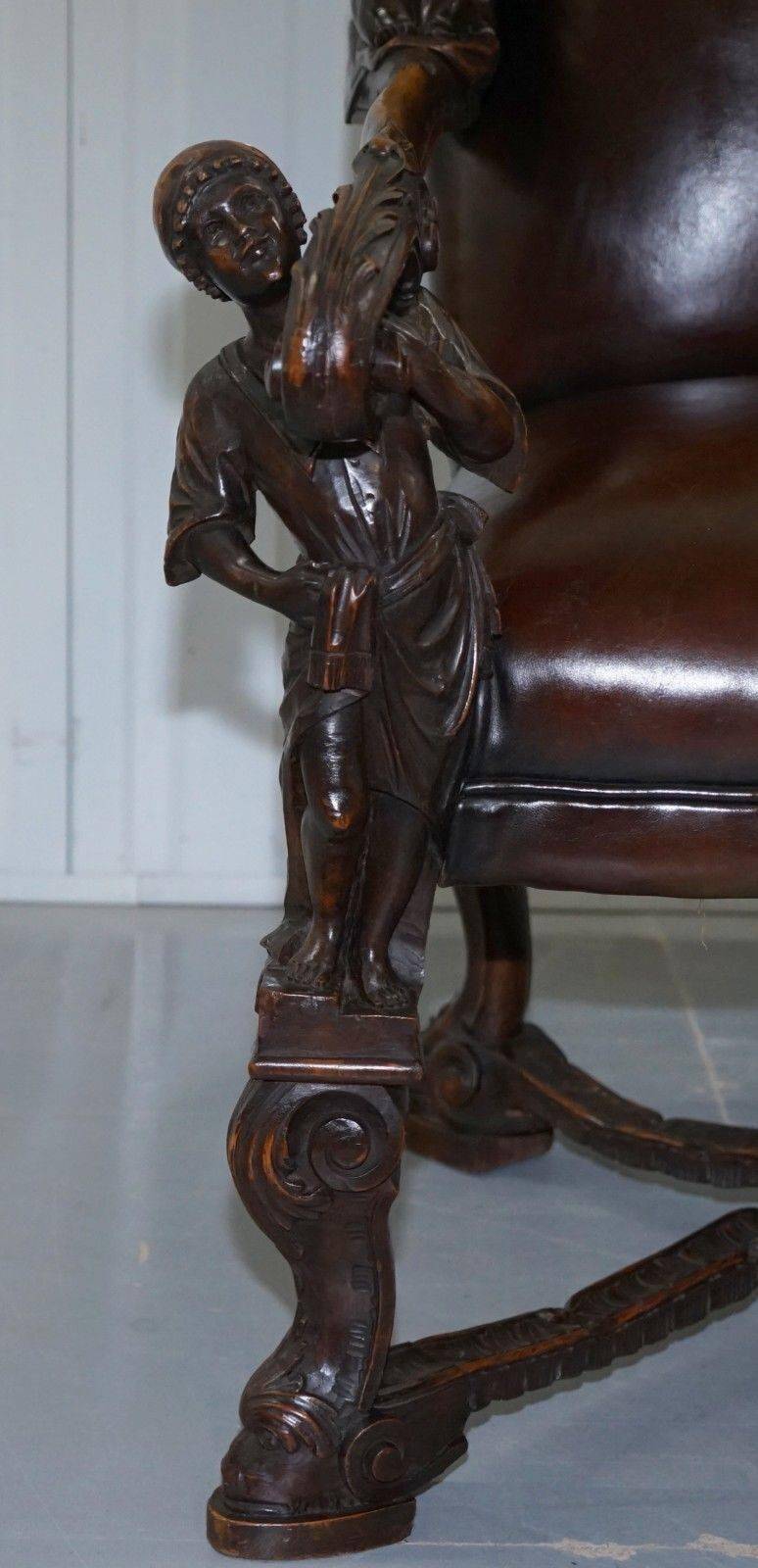 Carved Walnut Baroque Venetian Bench with Leather