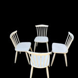 Series of 4 vintage solid wood chairs Scandinavian style