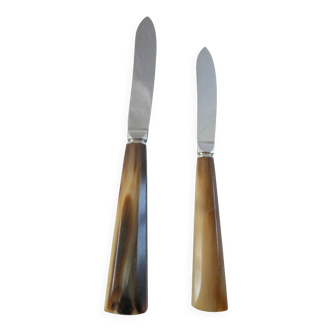 Art Deco horn walking knife set (2 knives, 12 large and 12 small)