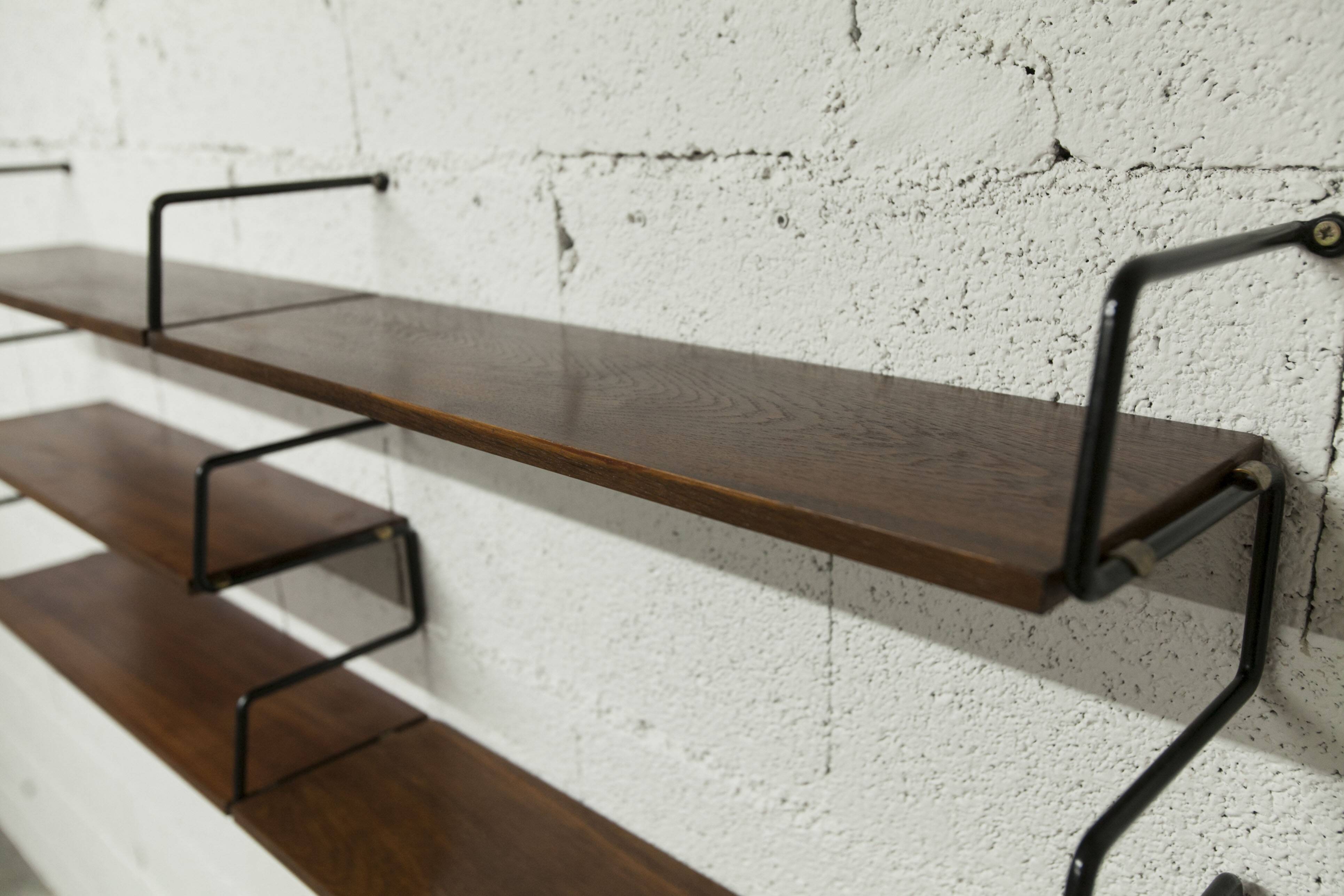 Zigzag string shelf 3 black ladders 5 teak shelves 1950