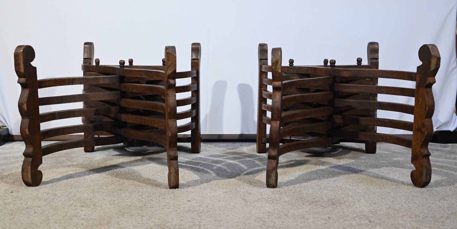Pair of Savonarola Syrian Walnut Armchairs – Late 19th Century
