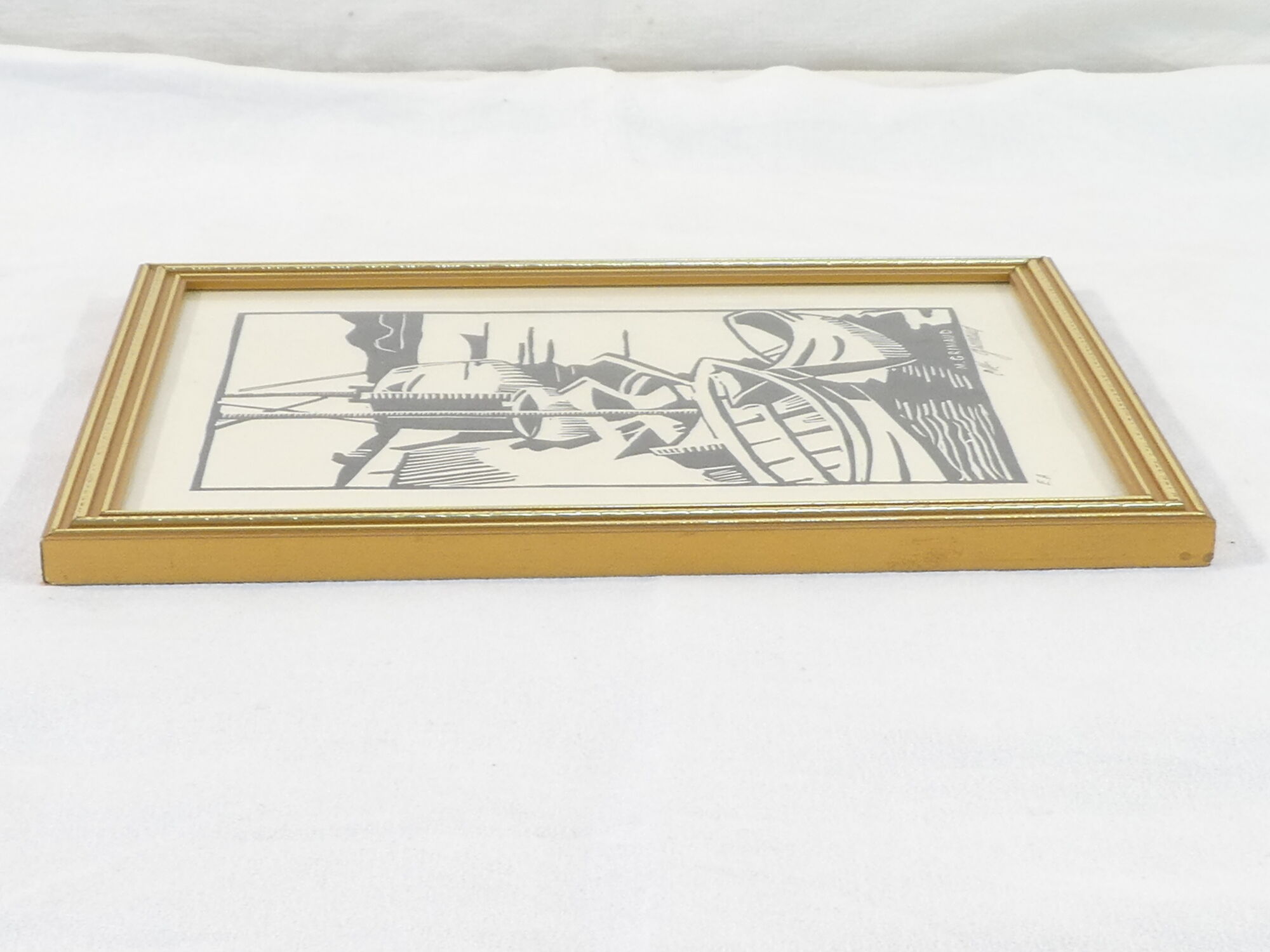 Lithograph print artist's proof signed Mr.Grimaud boat at dock
