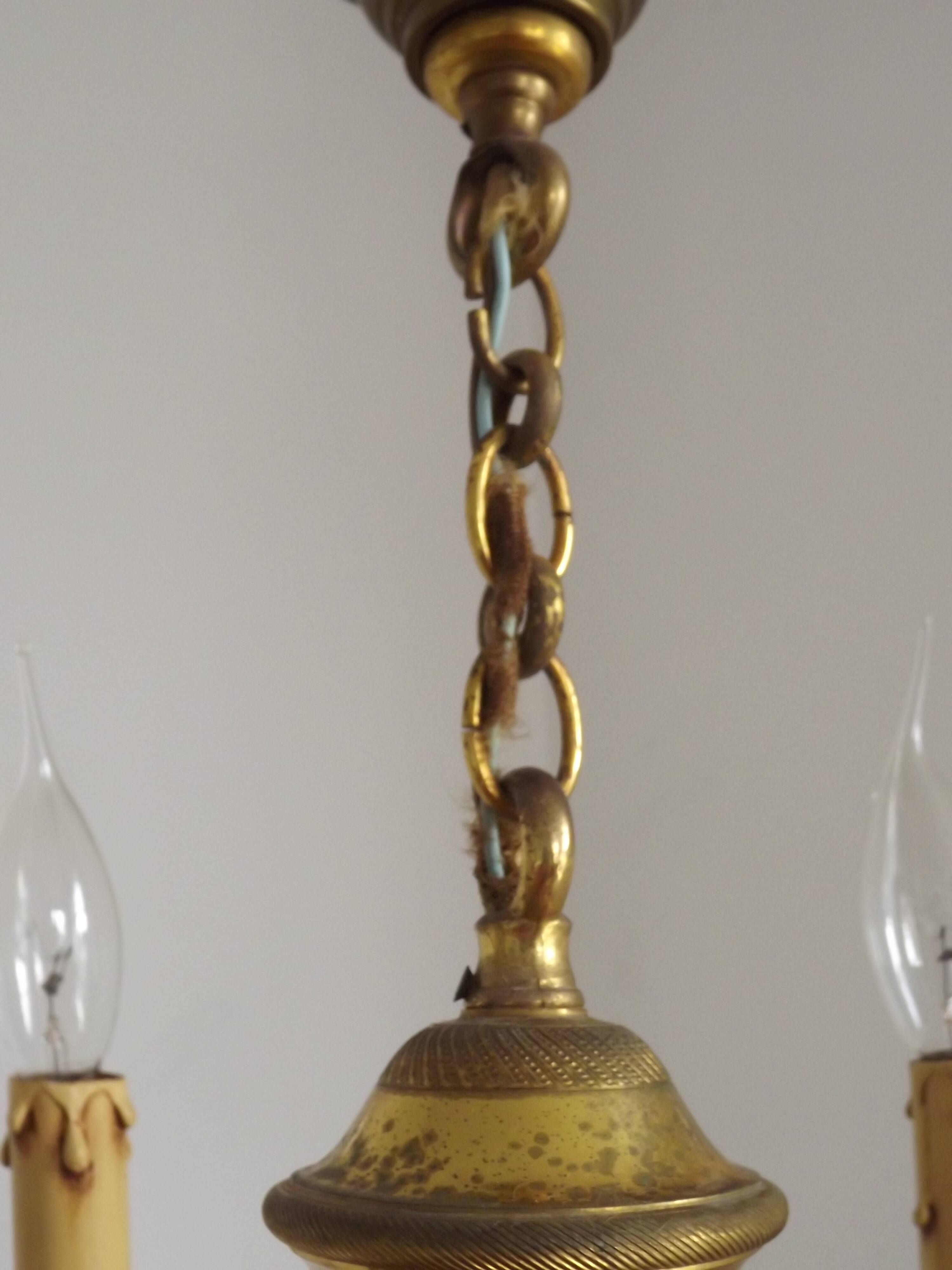 French Empire Style Bronze 4-Light Chandelier with Swan Detail Arms