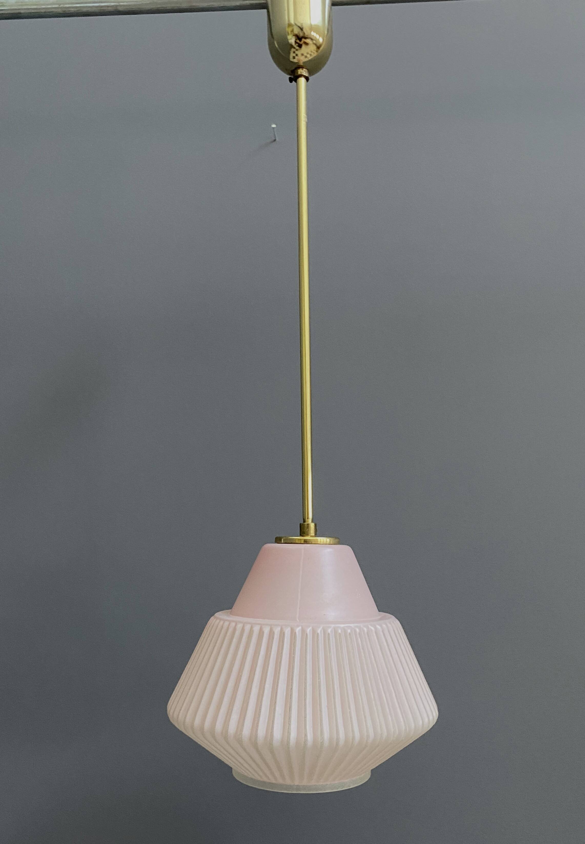 Pink glass pendant lamp 1960s