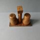 Salt and pepper shakers in olive wood and magnifying glass, 70s-80s
