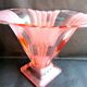 Large fan vase, glass, bright pink and frosted, Art Deco