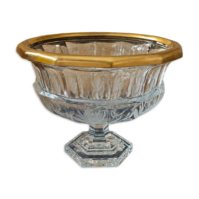 Coupe Sur Piédouche En Cristal Taillé Et Monture Dorée