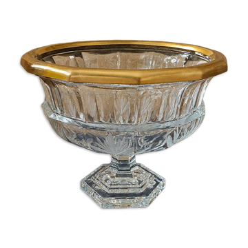 Coupe Sur Piédouche En Cristal Taillé Et Monture Dorée