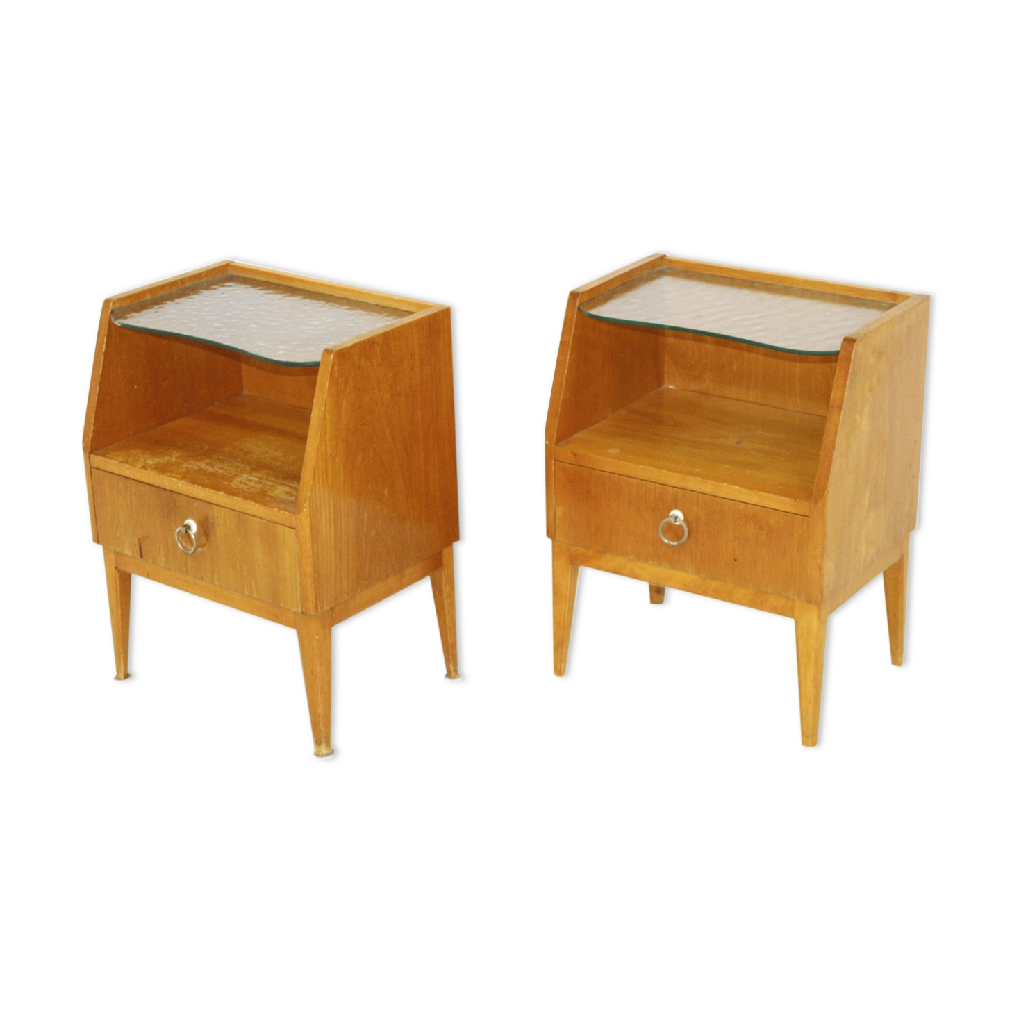Pair of Swedish bedsides in elm and glass, Sweden, 1940