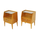 Pair of Swedish bedsides in elm and glass, Sweden, 1940