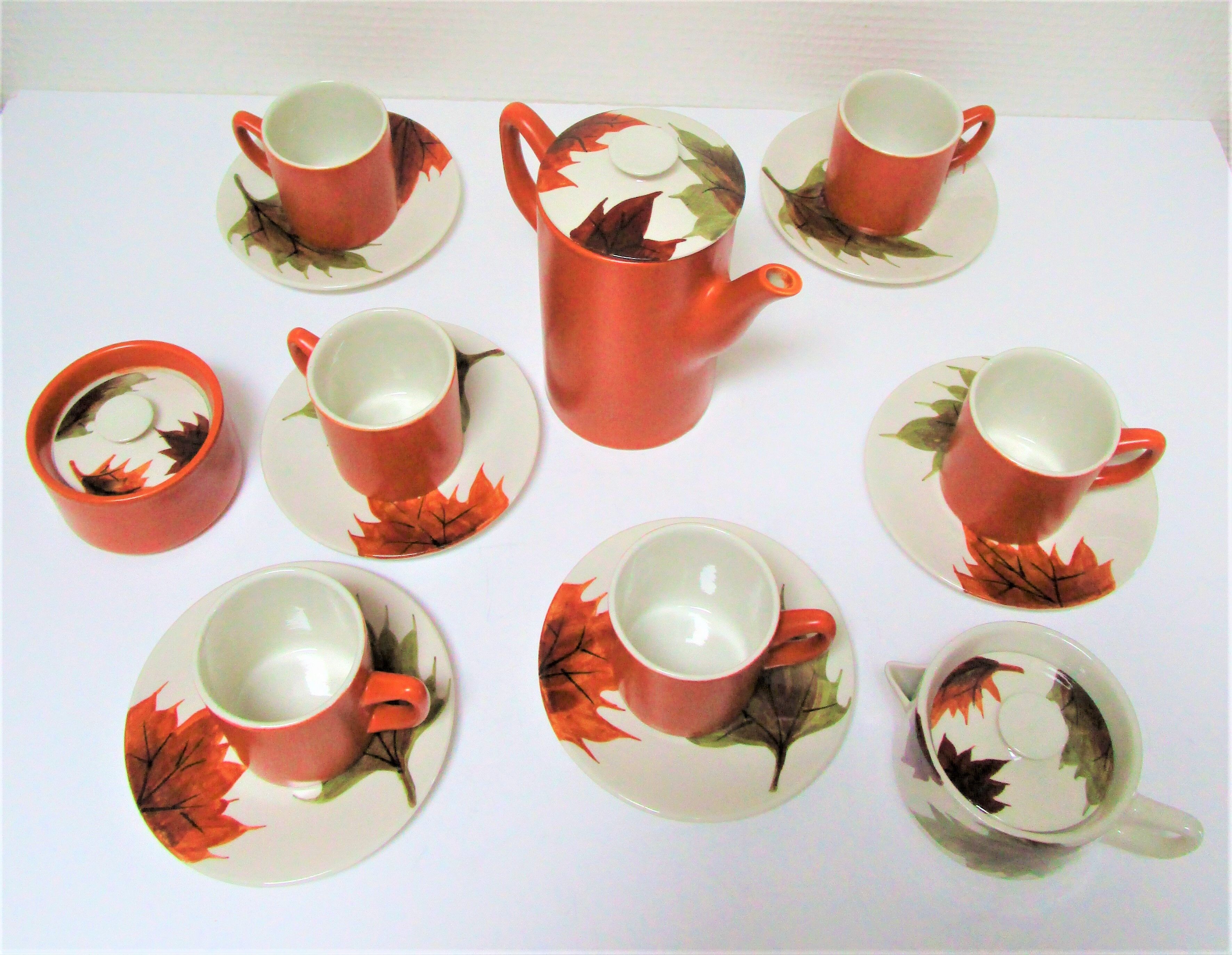 Coffee set earthenware ochre brown earth of sienna Oven King Italy vintage
