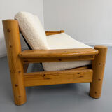 Canapé en pin massif et bouclette design scandinave des années 70