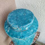 Large tea box in turquoise blue Raku pottery